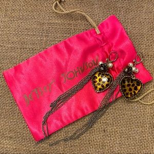 Betsey Johnson Gold Leopard Heart Earrings